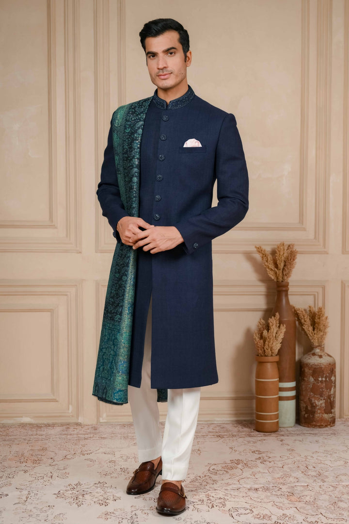 Midnight Blue Classic Nawabi with Dupatta