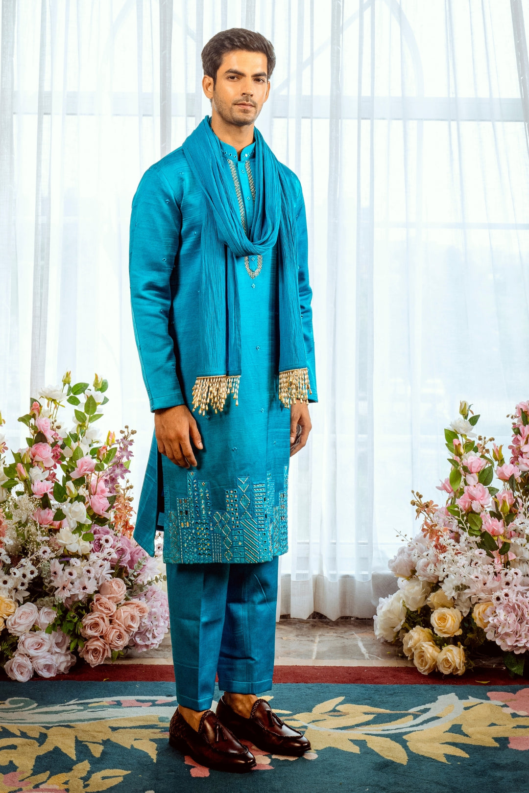 Midnight Skyline Turquoise Kurta Set – Image 3