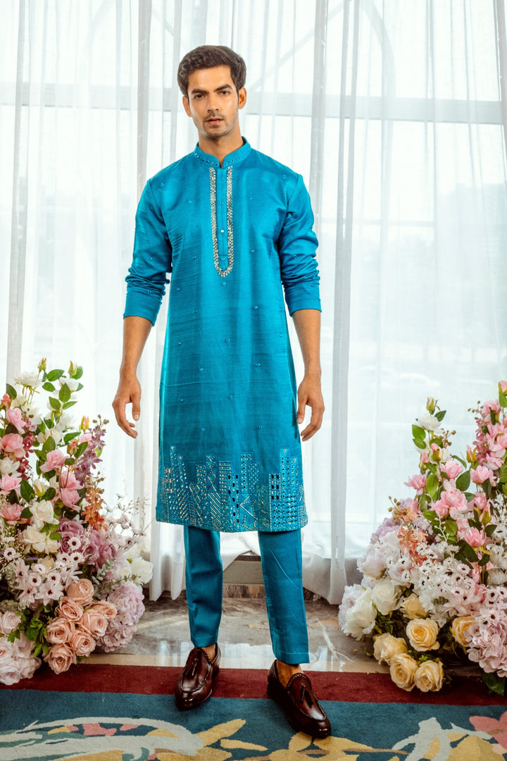 Midnight Skyline Turquoise Kurta Set