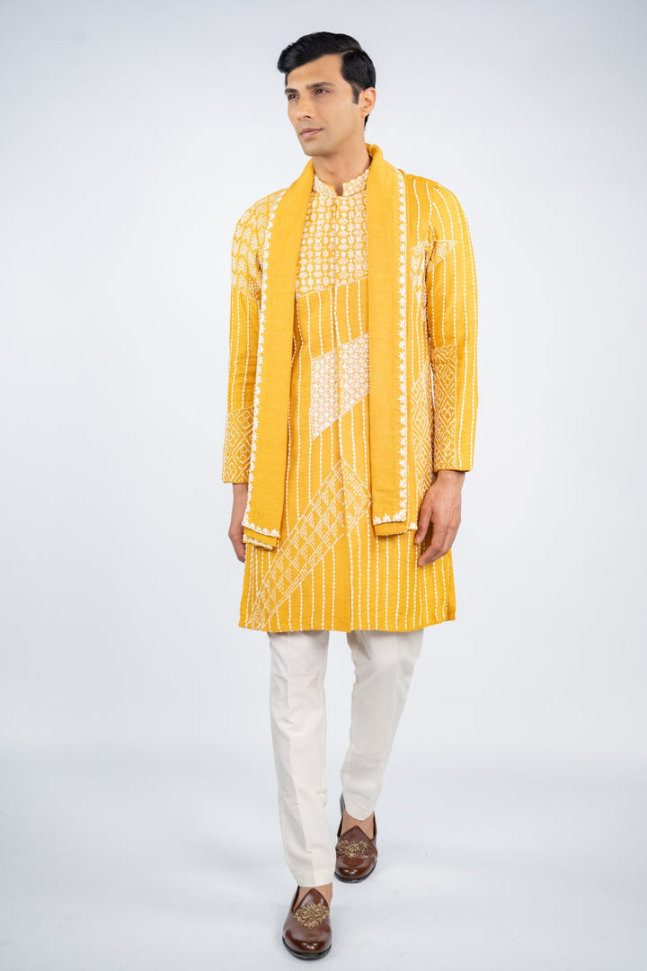 Mustard Yellow Front Open Kurta Set
