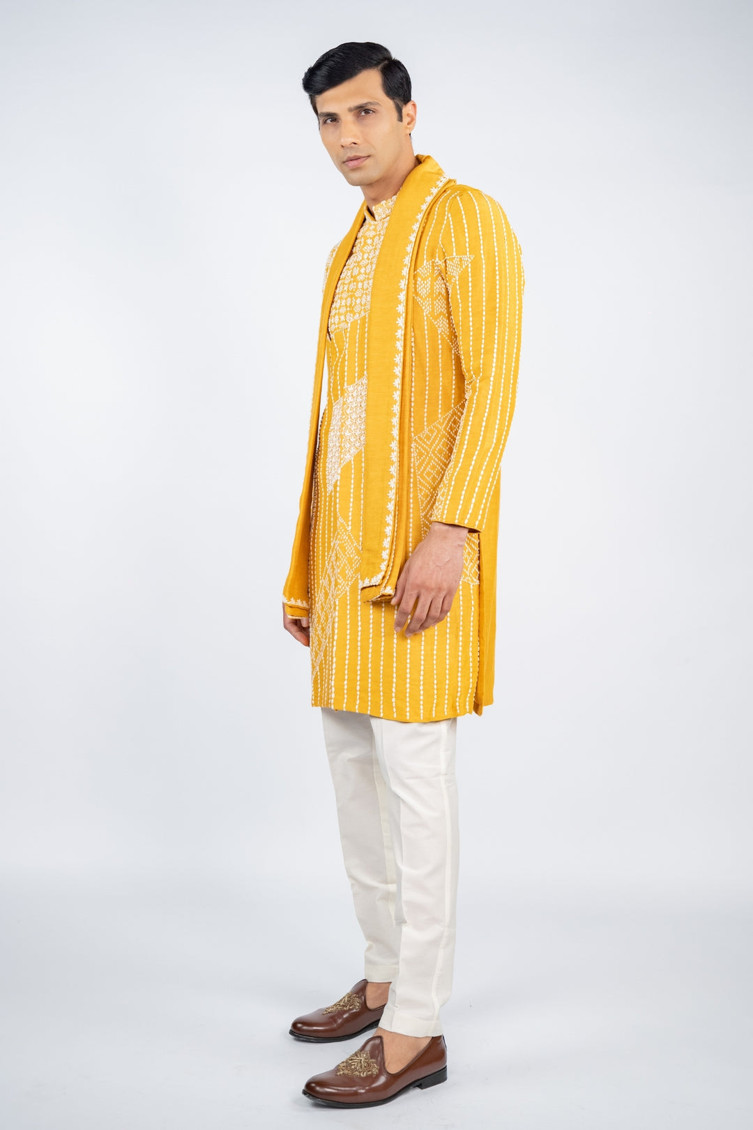Mustard Yellow Front Open Kurta Set – Image 3
