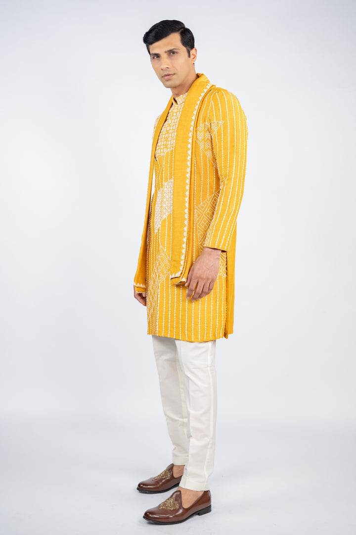 Mustard Yellow Front Open Kurta Set