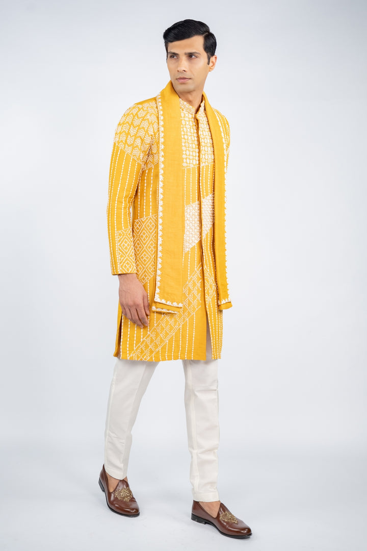 Mustard Yellow Front Open Kurta Set