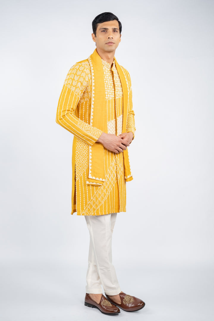 Mustard Yellow Front Open Kurta Set