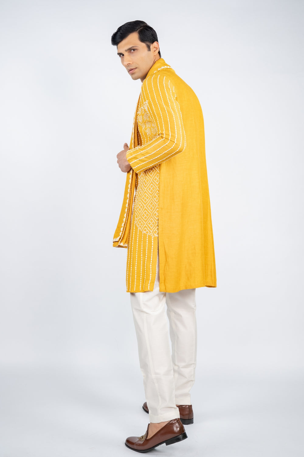 Mustard Yellow Front Open Kurta Set