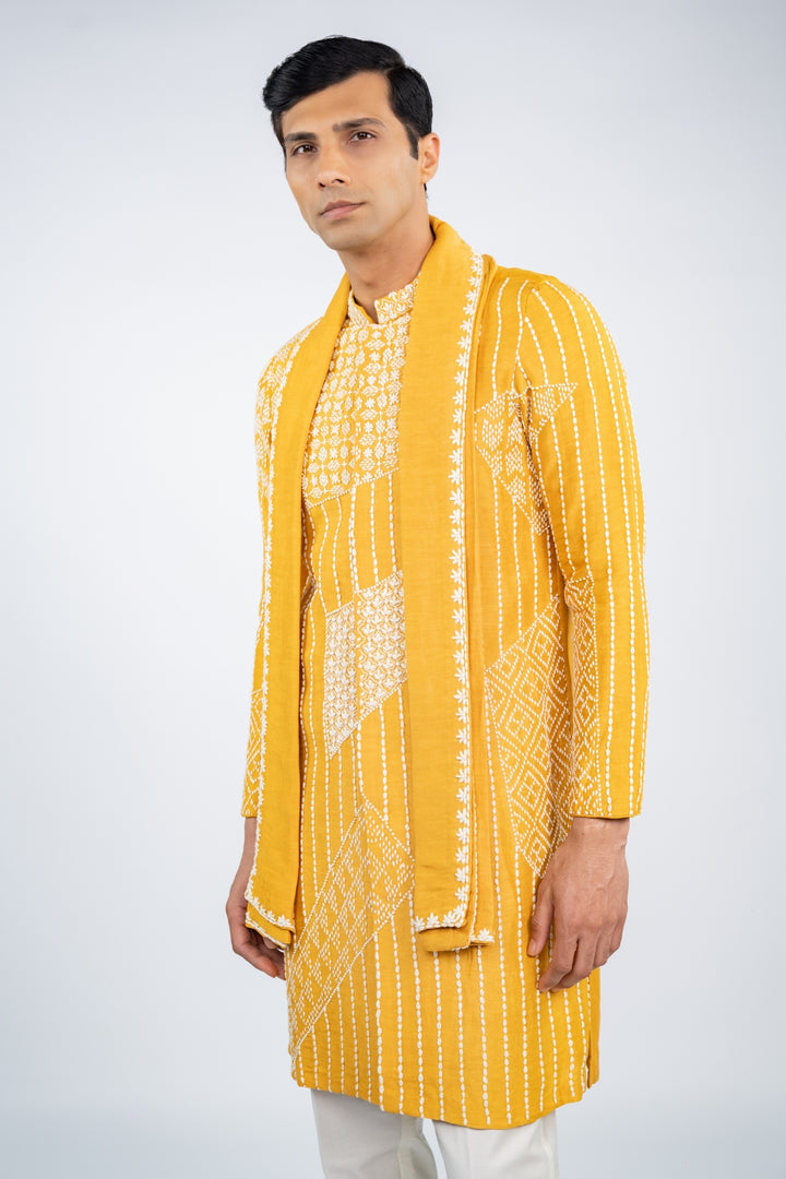 Mustard Yellow Front Open Kurta Set