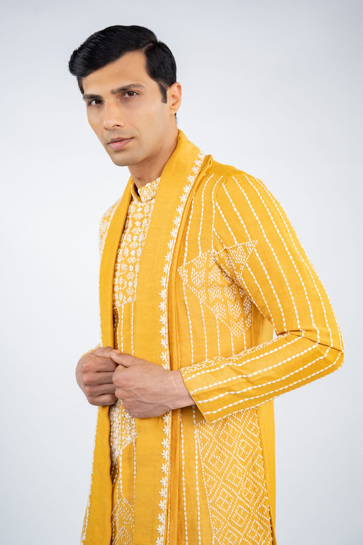 Mustard Yellow Front Open Kurta Set