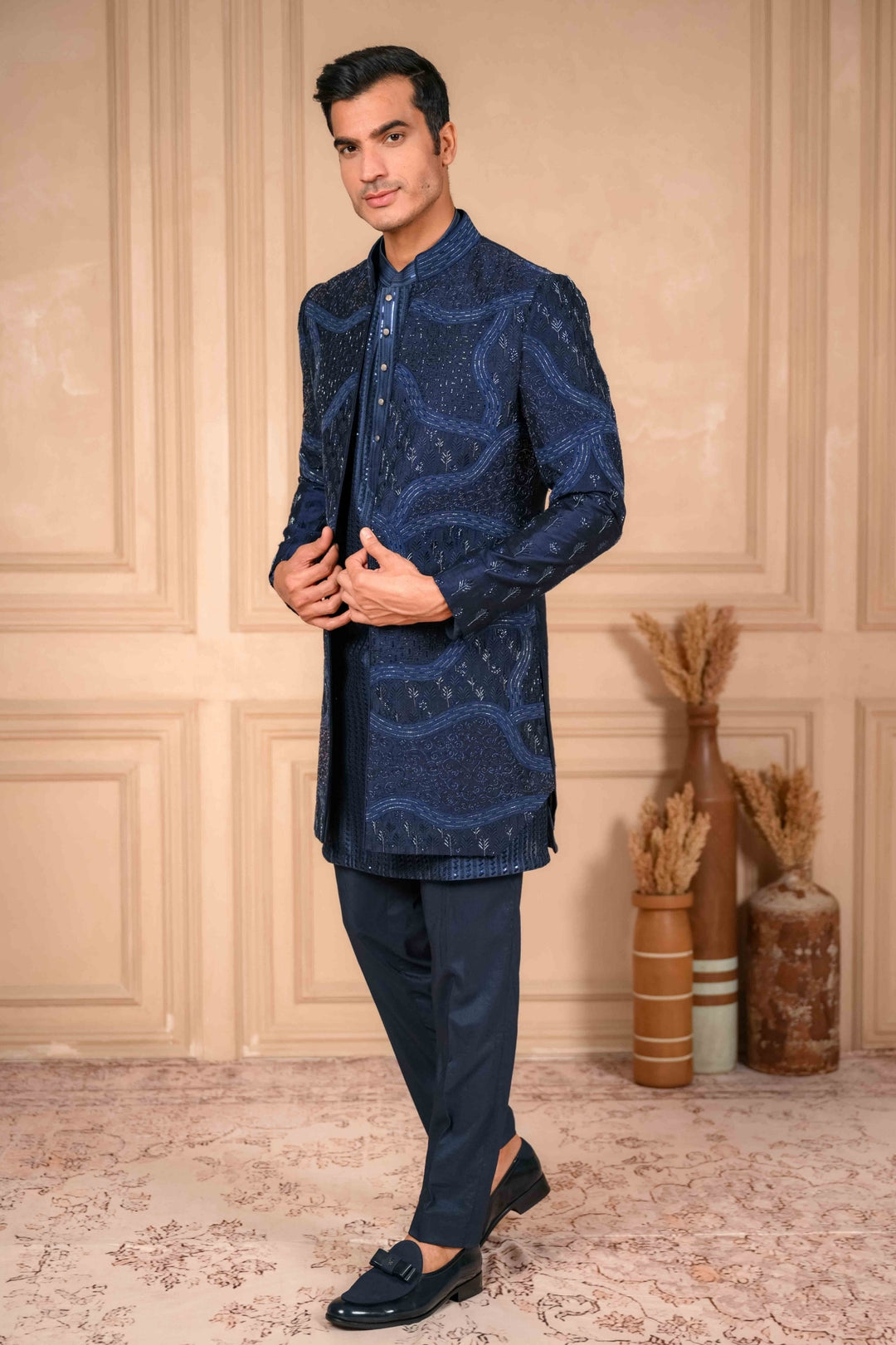 Navy Blue Indo-Western And Kurta Set – Image 5