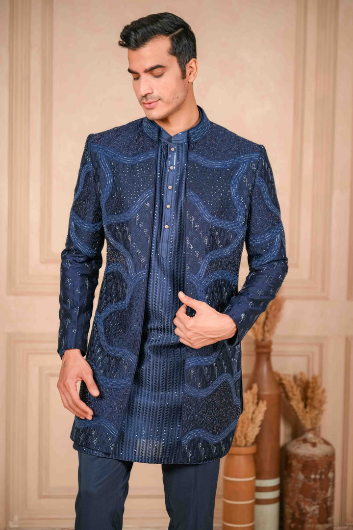 Navy Blue Indo-Western And Kurta Set