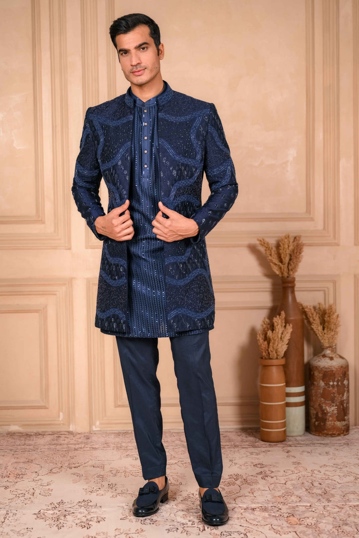 Navy Blue Indo-Western And Kurta Set