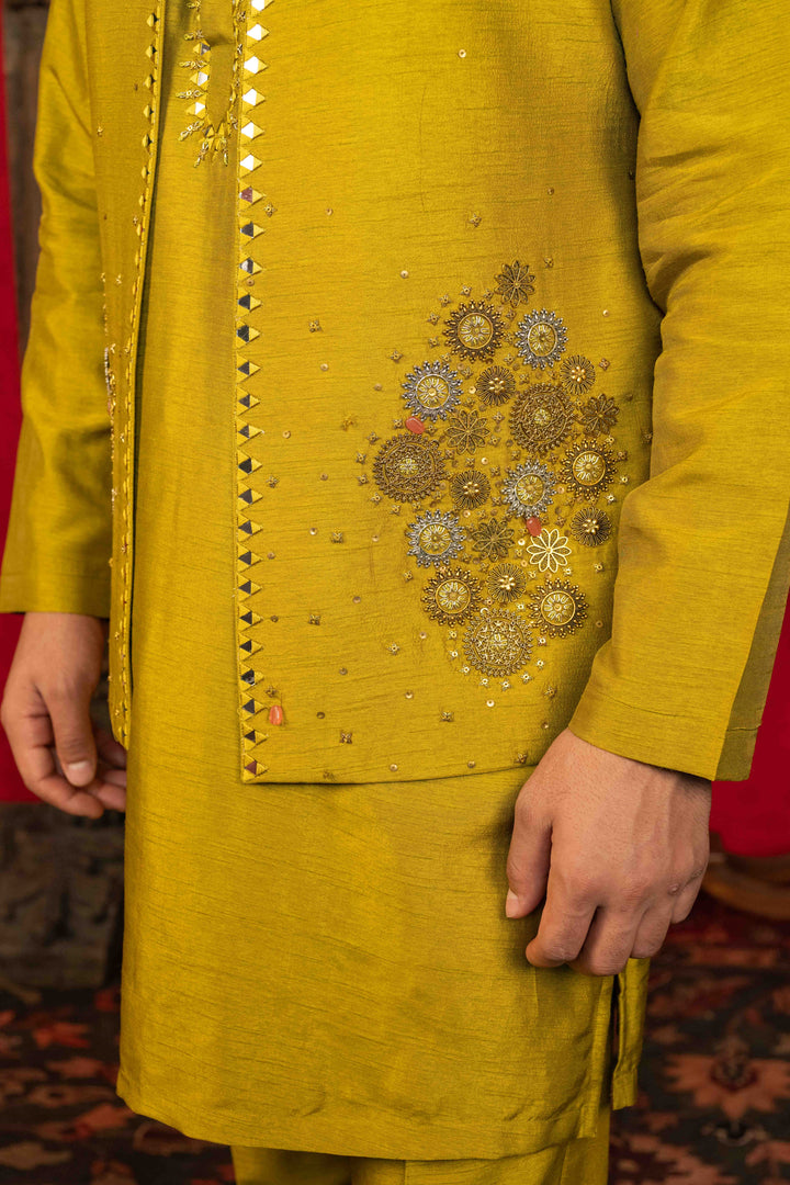OLIVE GREEN KOTI-KURTA SET