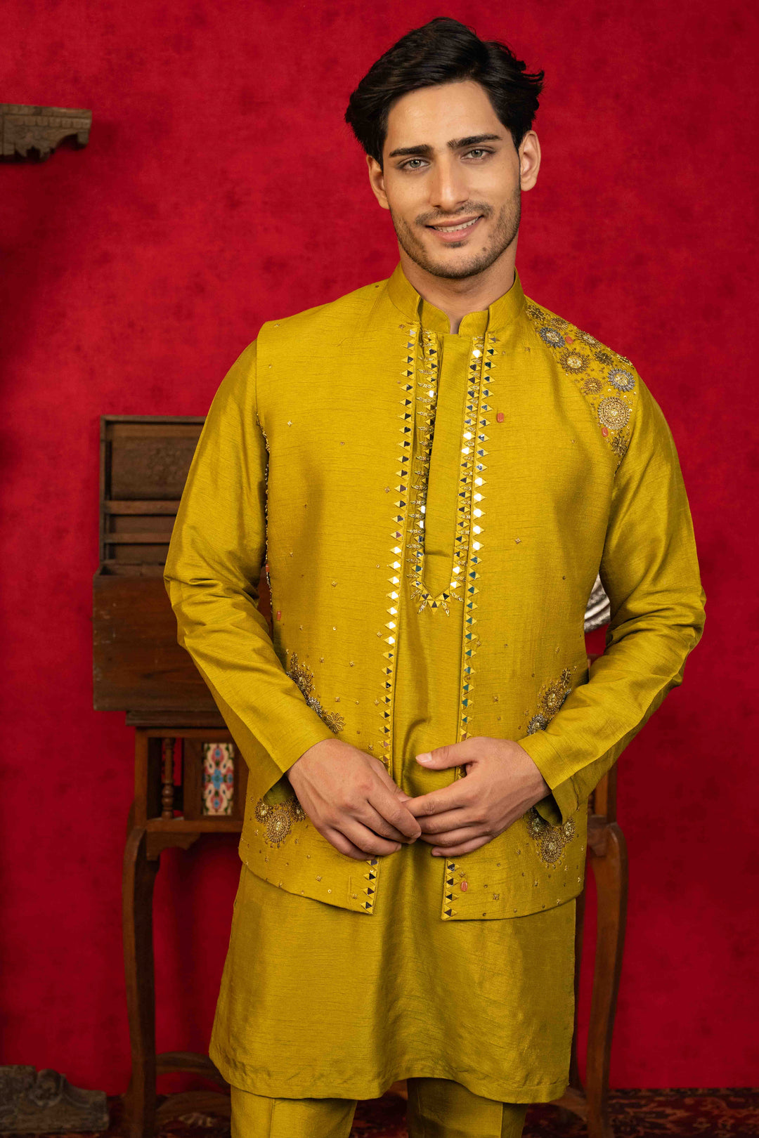 OLIVE GREEN KOTI-KURTA SET