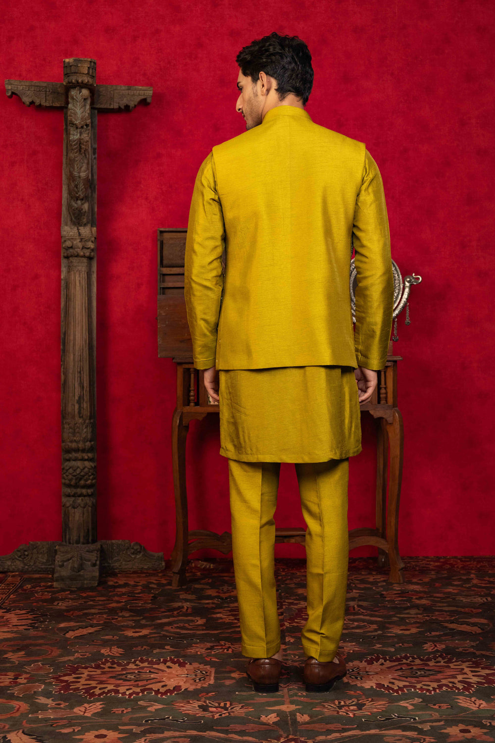 OLIVE GREEN KOTI-KURTA SET