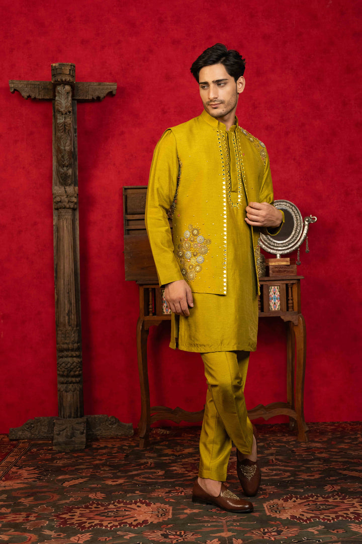 OLIVE GREEN KOTI-KURTA SET