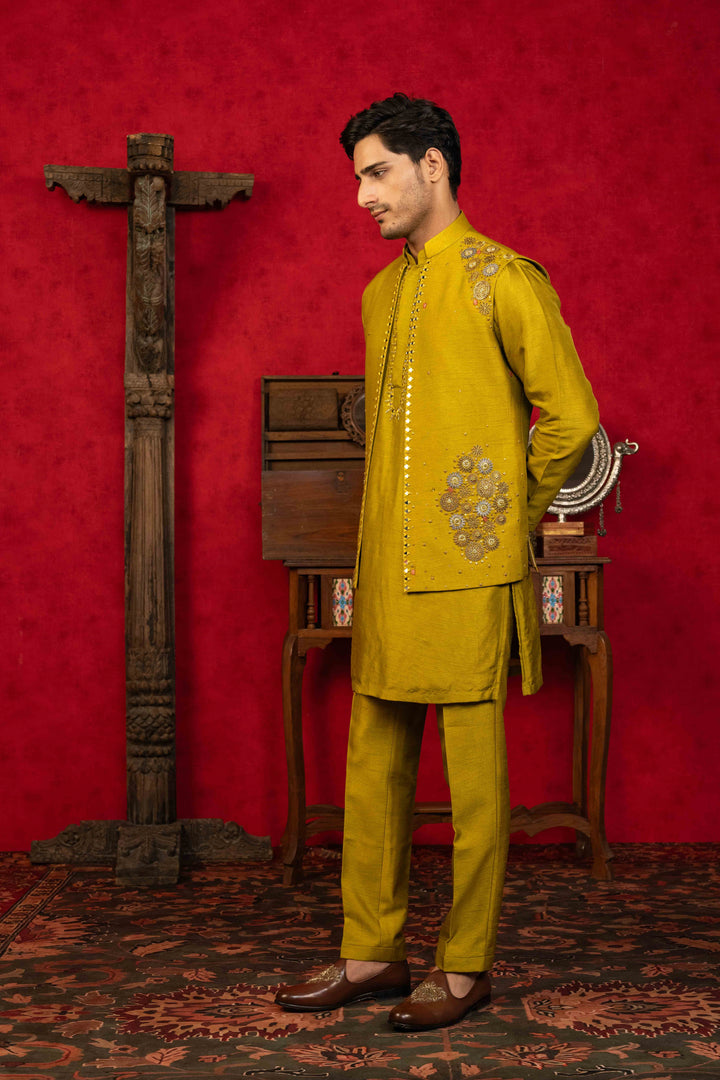 OLIVE GREEN KOTI-KURTA SET