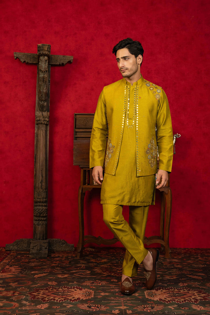 OLIVE GREEN KOTI-KURTA SET