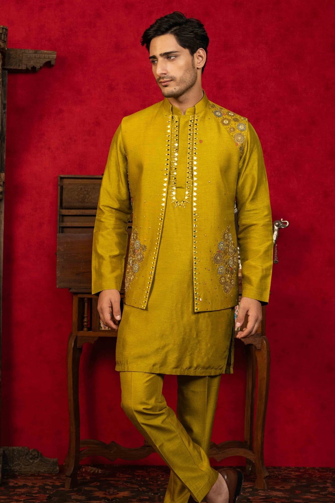 Olive Green Koti-Kurta Set