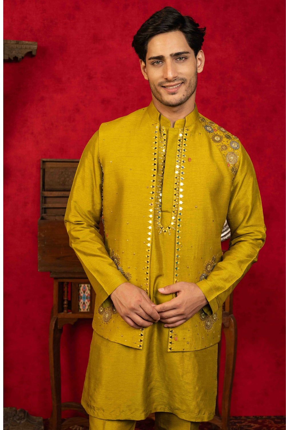 Olive Green Koti-Kurta Set