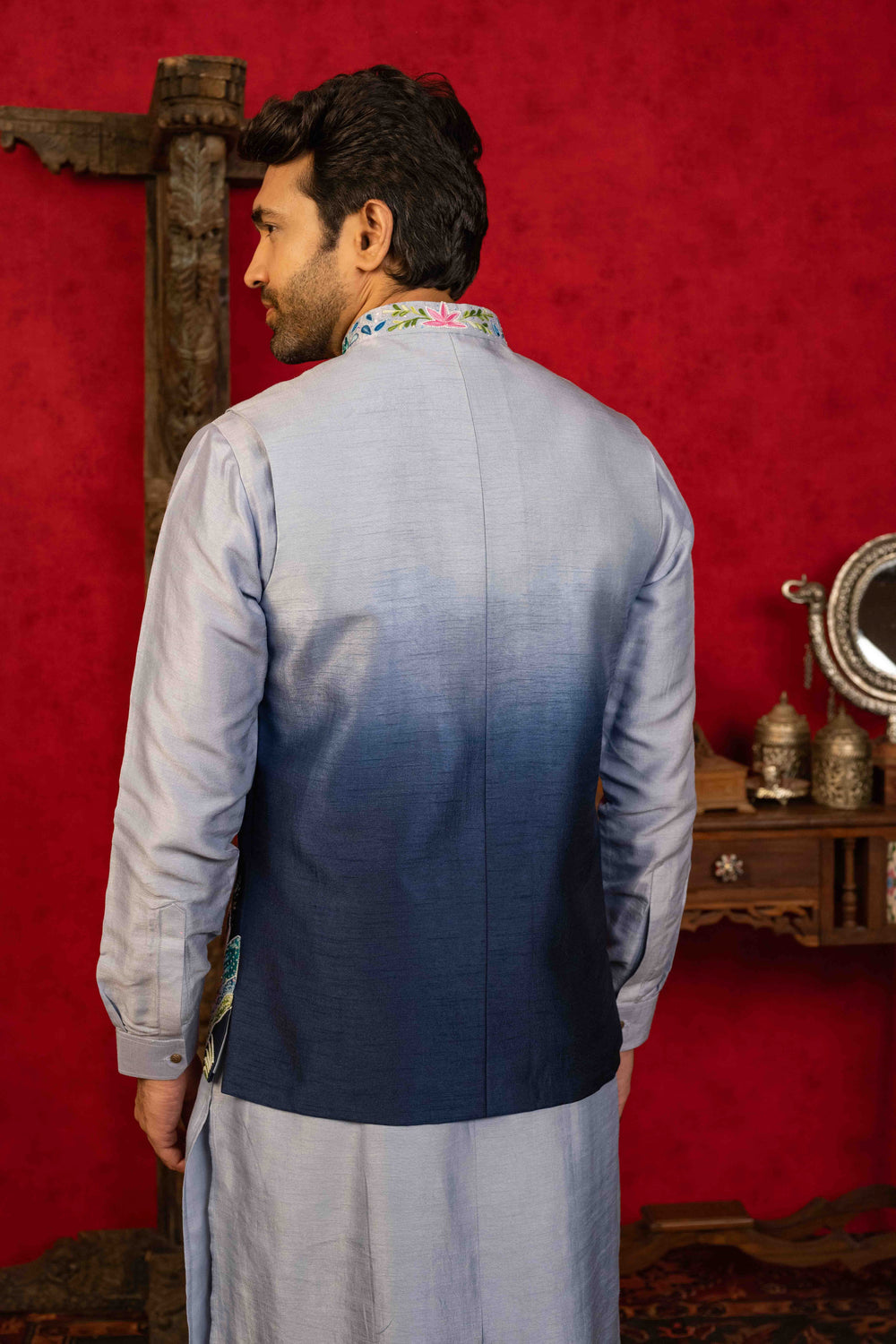 Ombre Aari Embroidered Jacket Set with sequin  embroidery