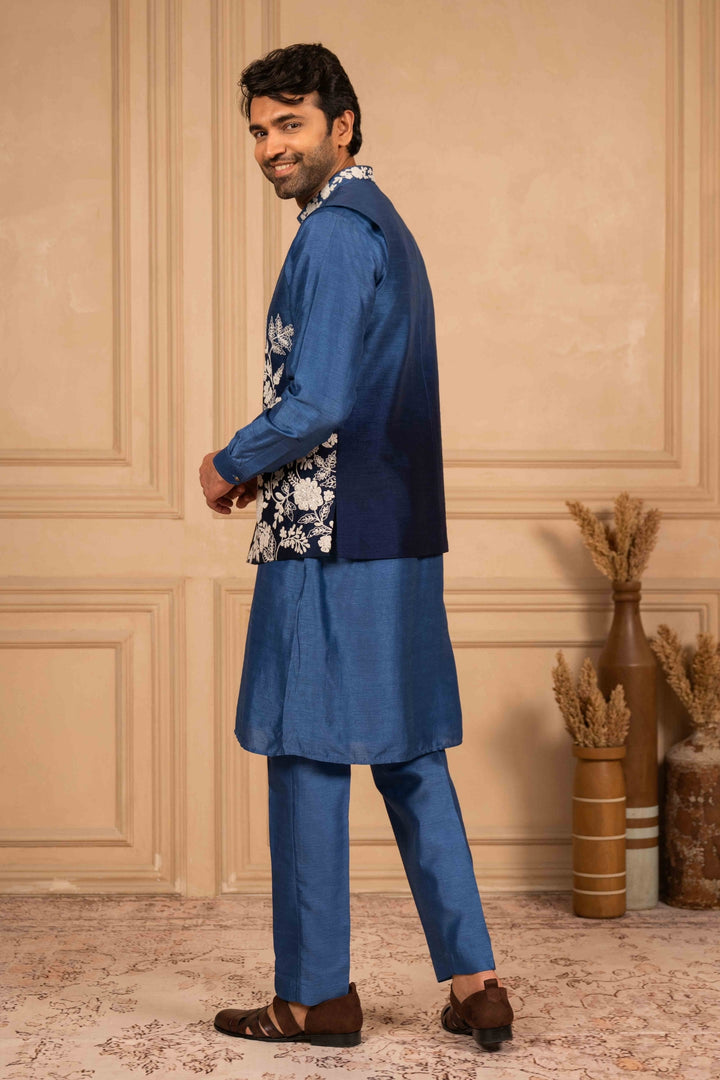 Ombre Floral Embroidered Jacket Set