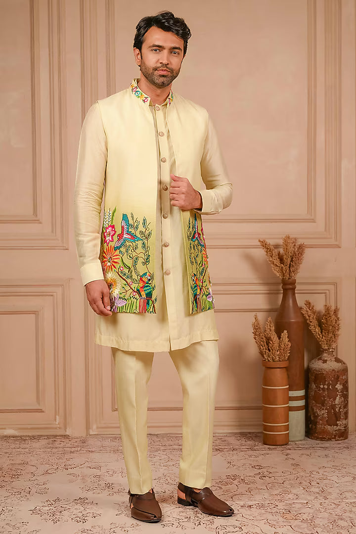 Ombre Long Jacket Set with Resham Embroidery