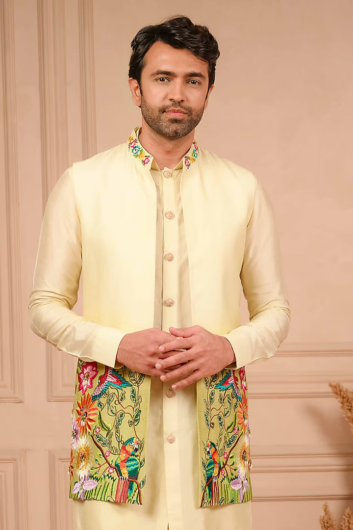 Ombre Long Jacket Set with Resham Embroidery