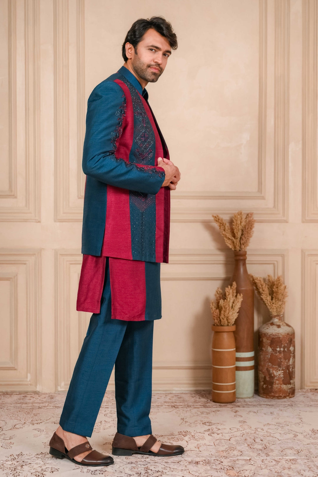 Oxford Blue And Red Jodhpuri Set – Image 4