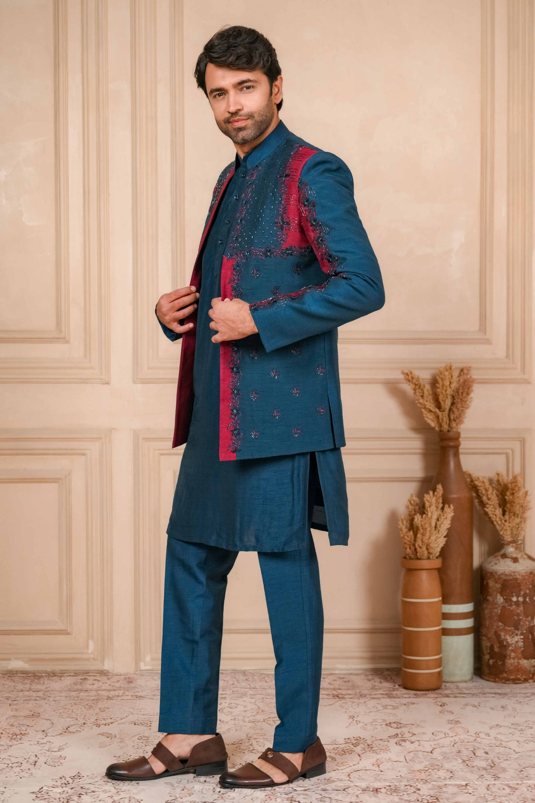Oxford Blue And Red Jodhpuri Set – Image 6