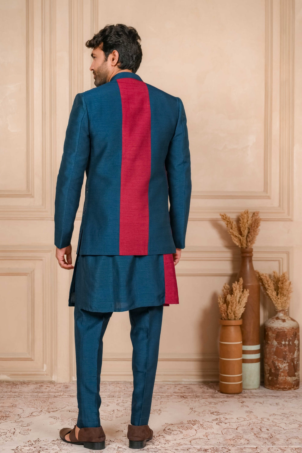 Oxford Blue And Red Jodhpuri Set