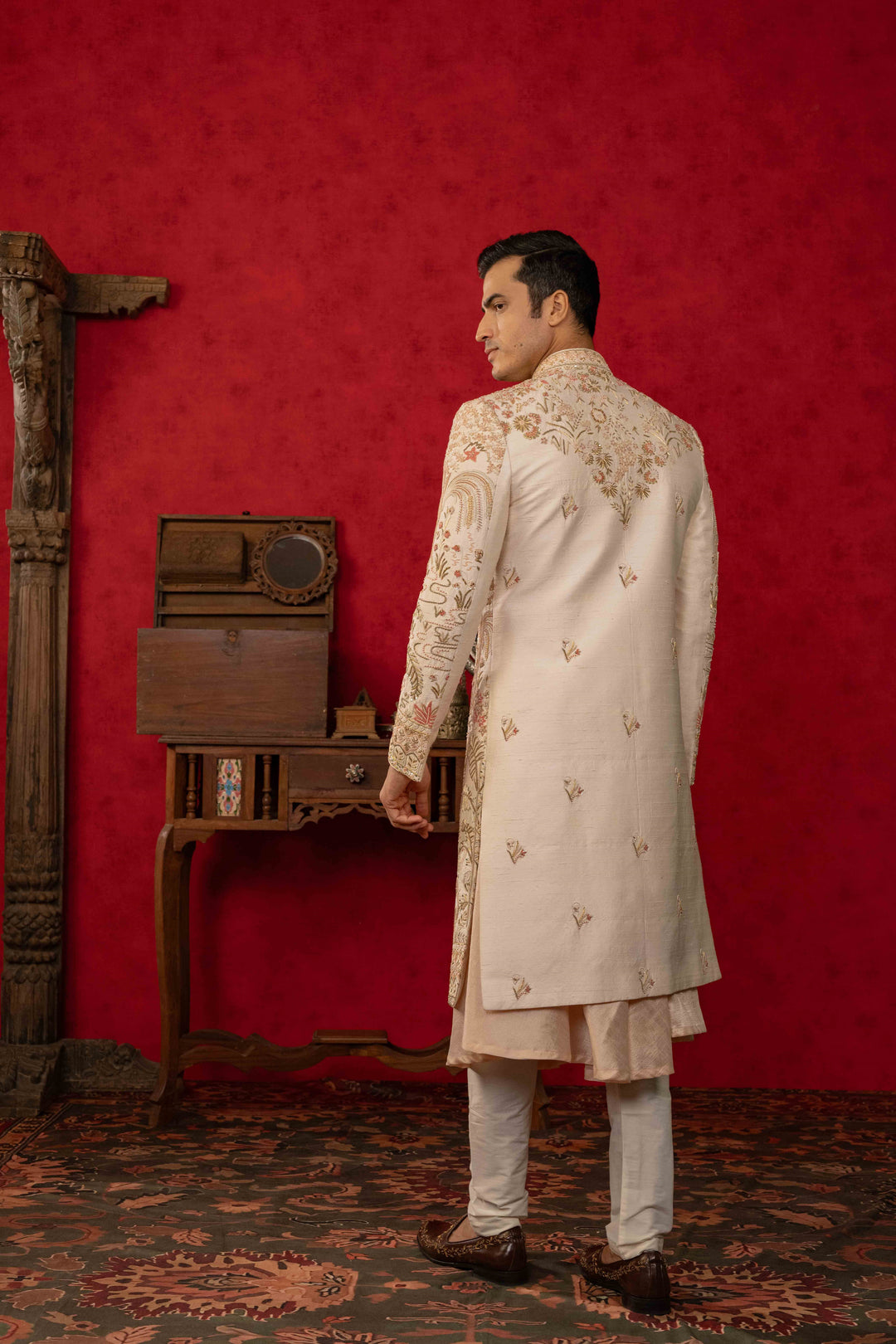 Peach Dust Sherwani with Zardosi and Moti Embroidery – Image 6