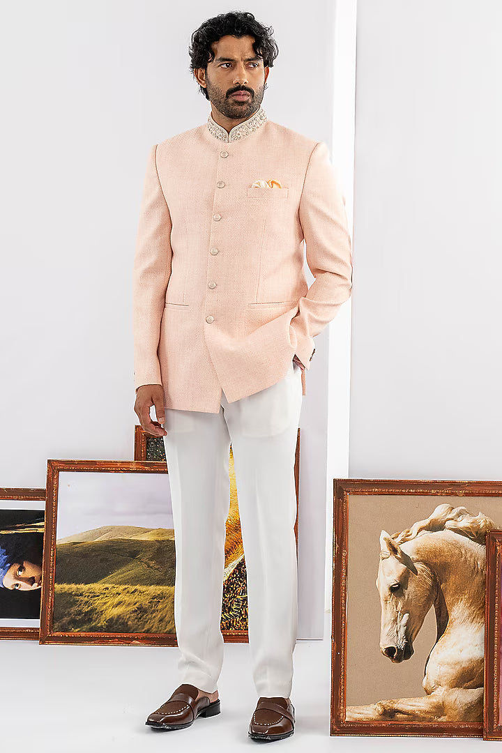 Peach Matka Fabric Jodhpuri Set – Image 1