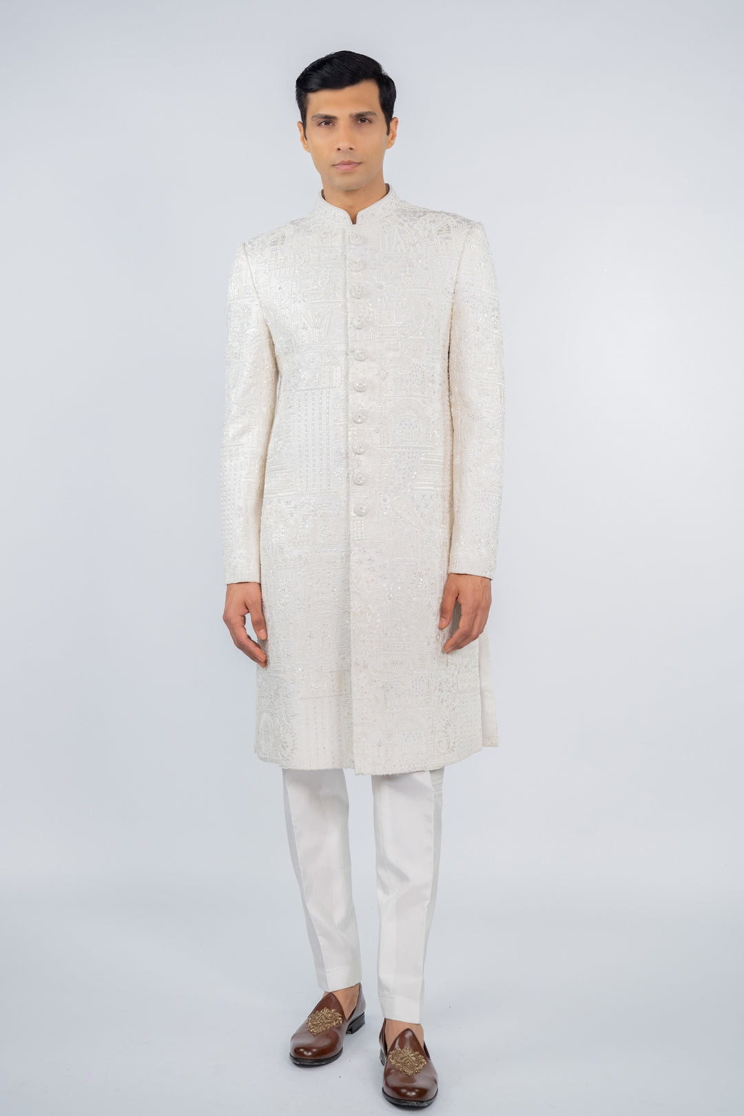 Pearl White Classic Sherwani