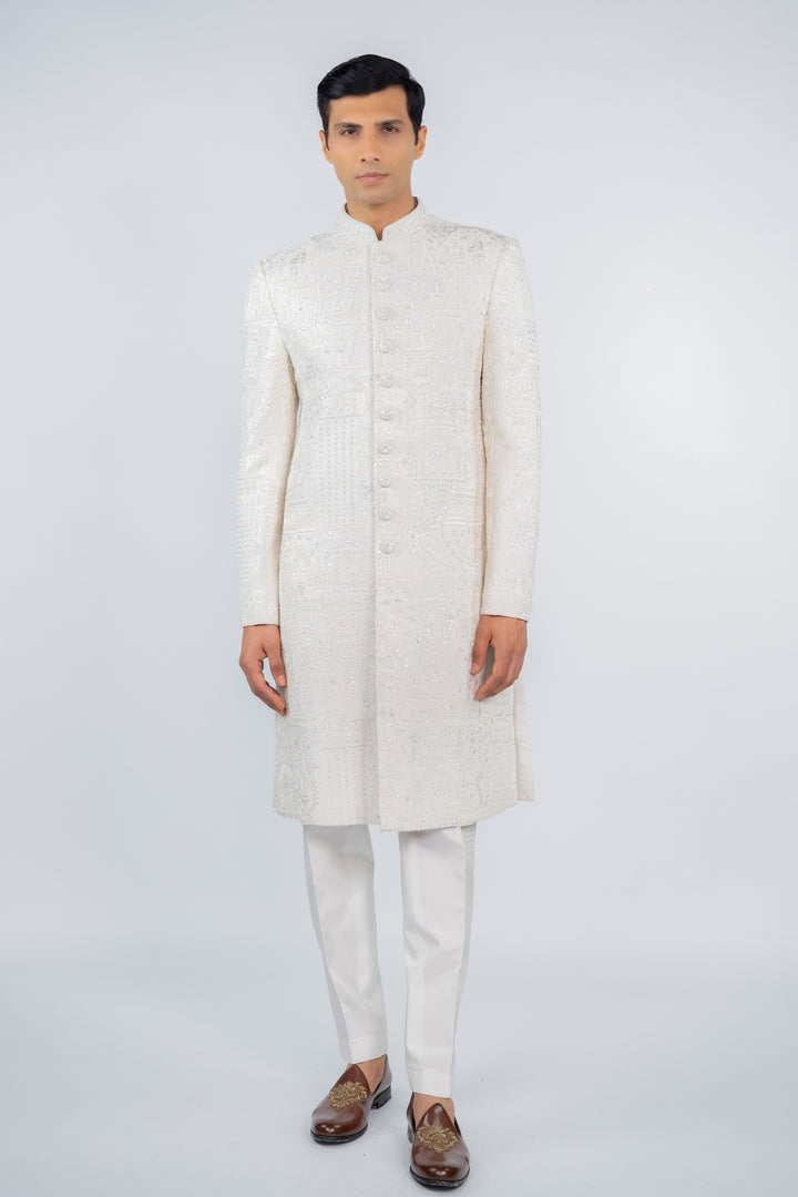 Pearl White Classic Sherwani
