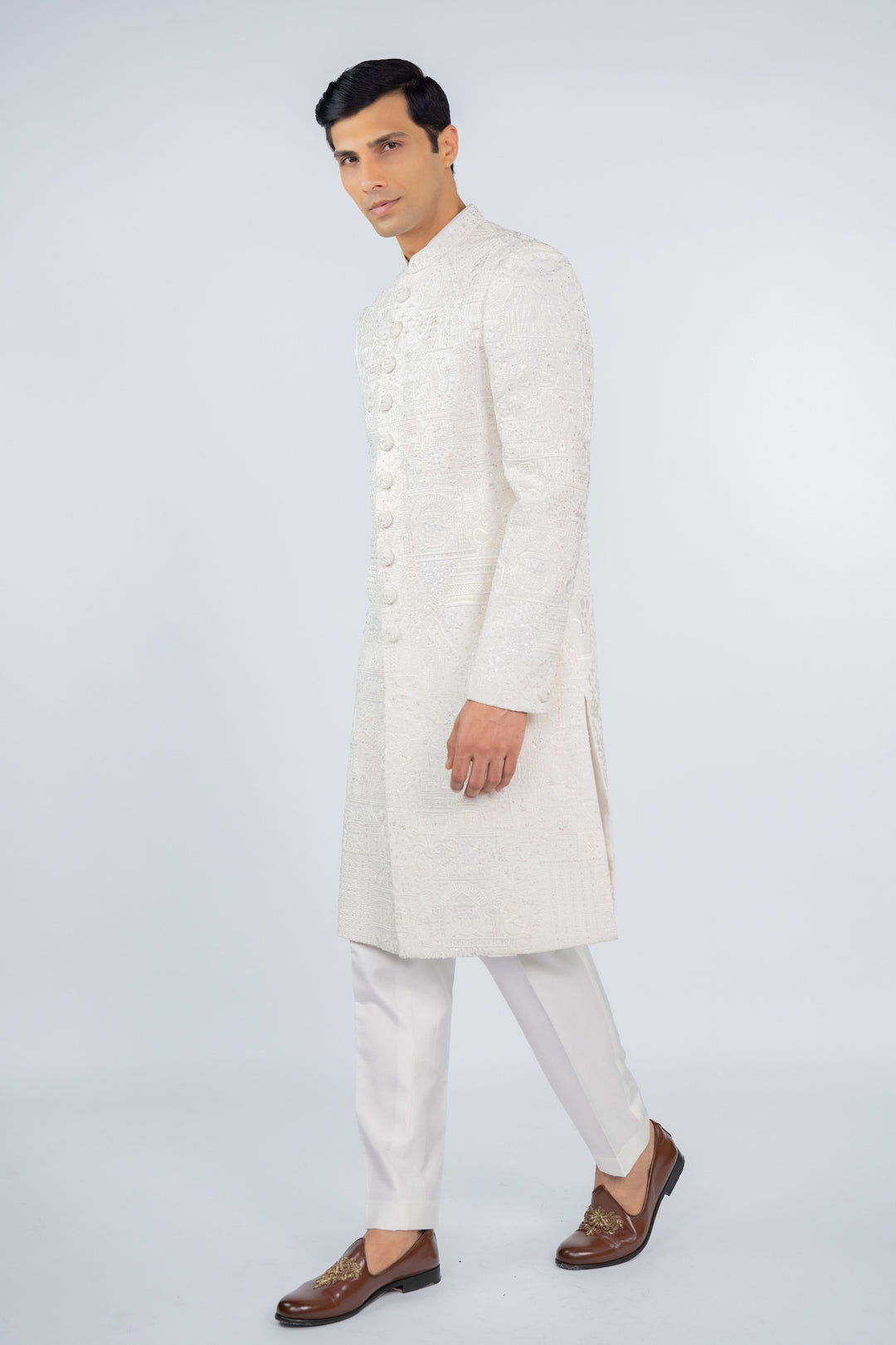 Pearl White Classic Sherwani – Image 5