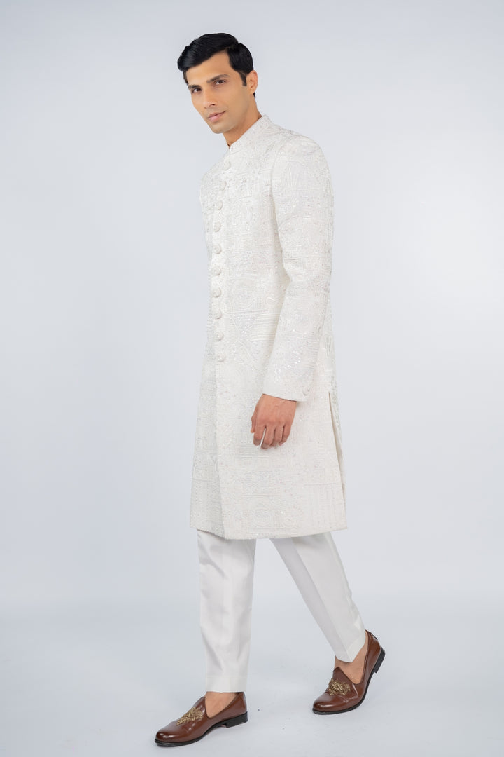 Pearl White Classic Sherwani