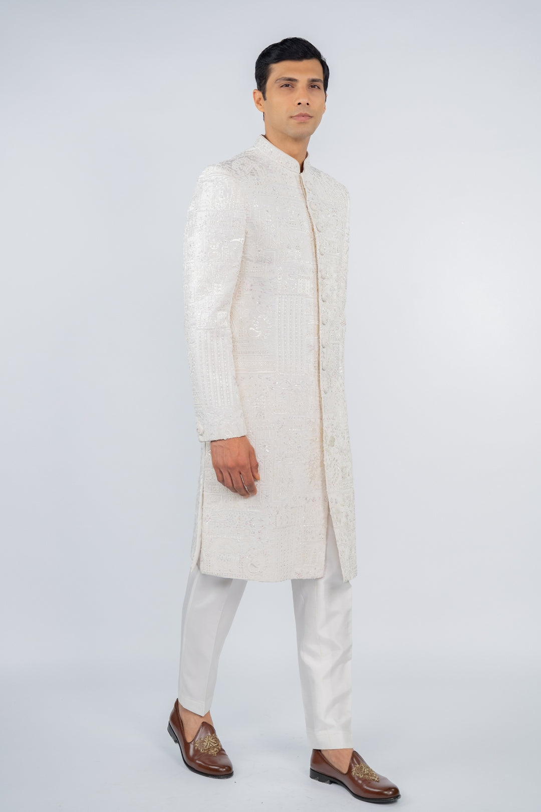 Pearl White Classic Sherwani – Image 6