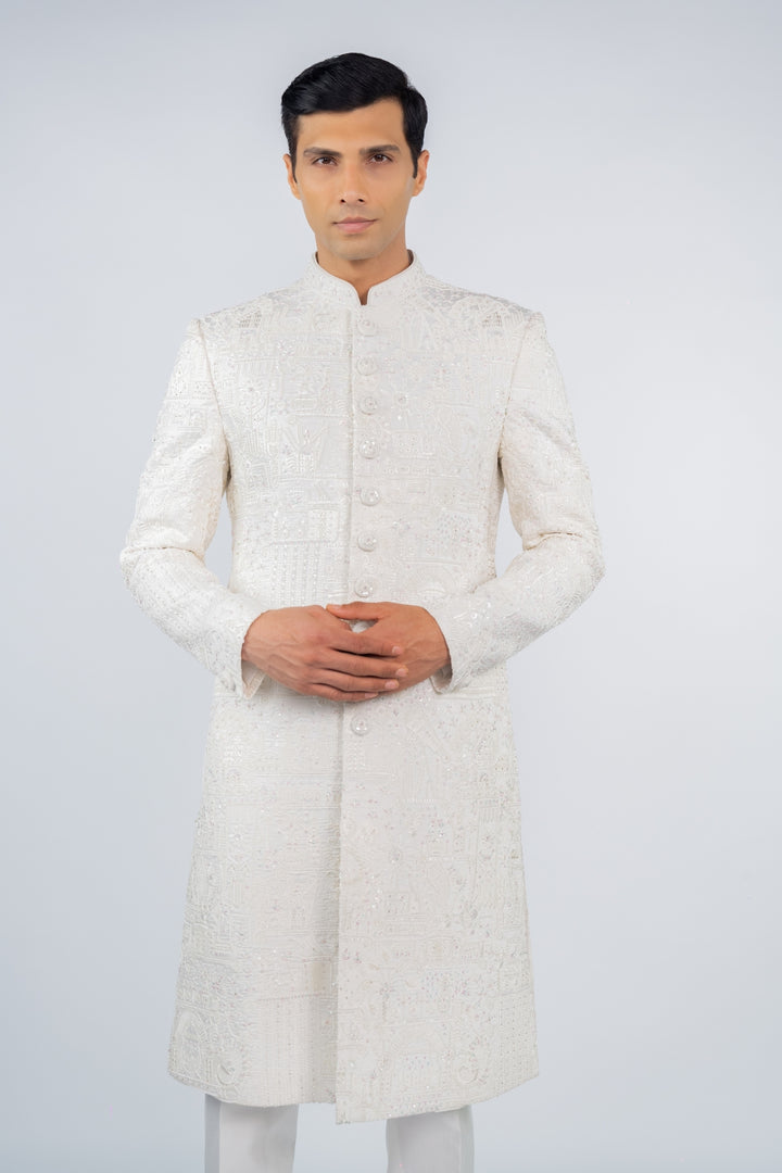 Pearl White Classic Sherwani