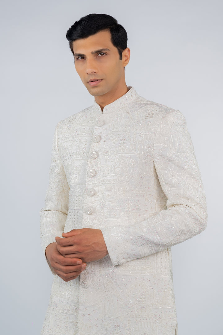 Pearl White Classic Sherwani