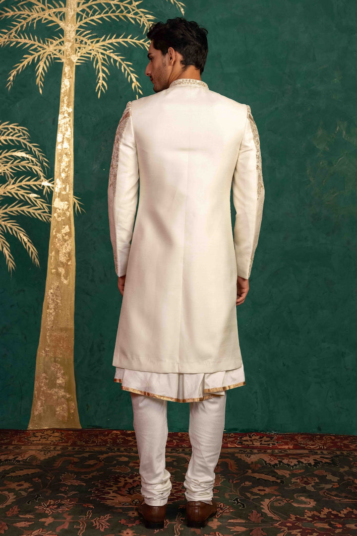 Pearl White Raw Silk Sherwani