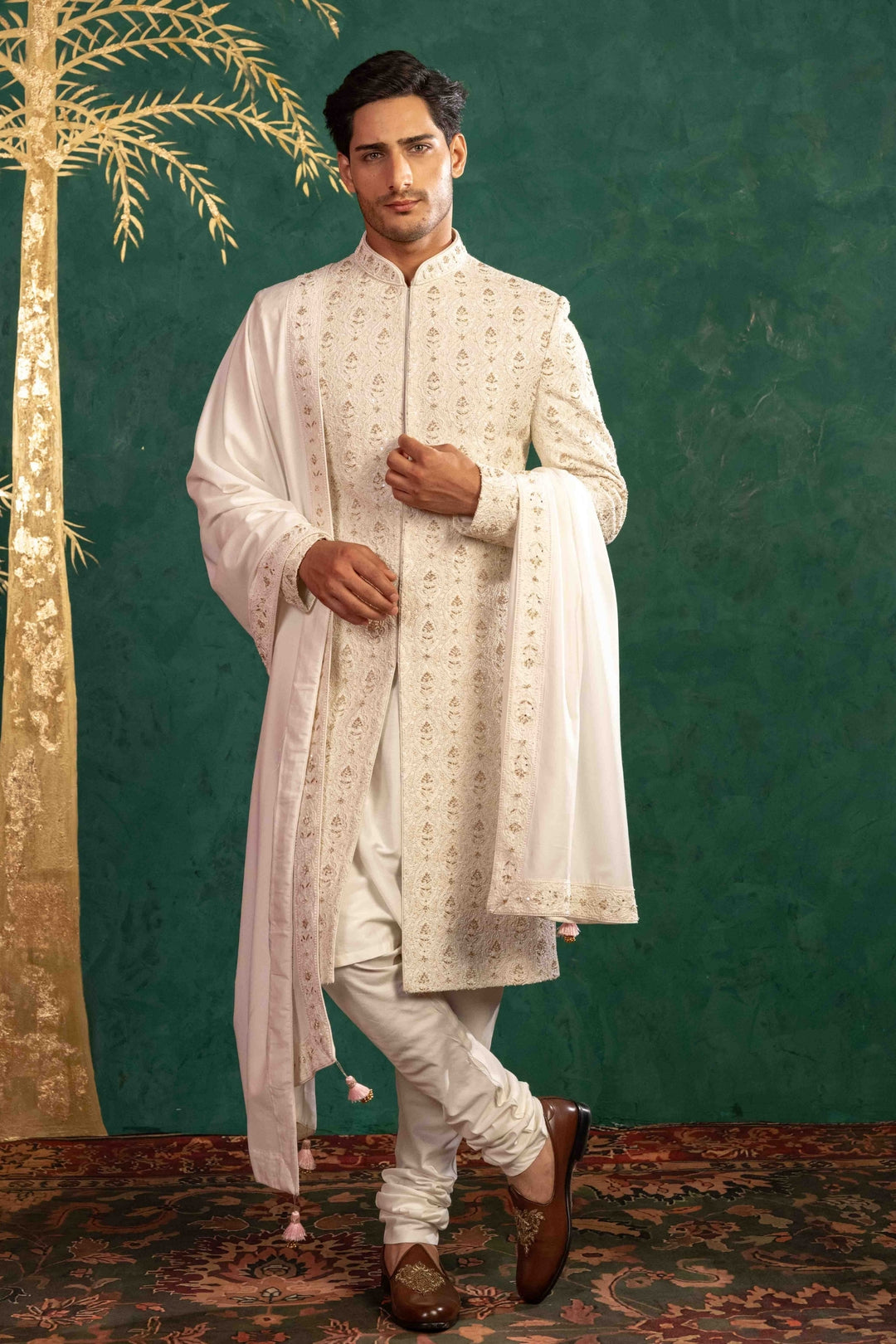 Pearl White Sherwani with Resham & Zardosi – Image 5