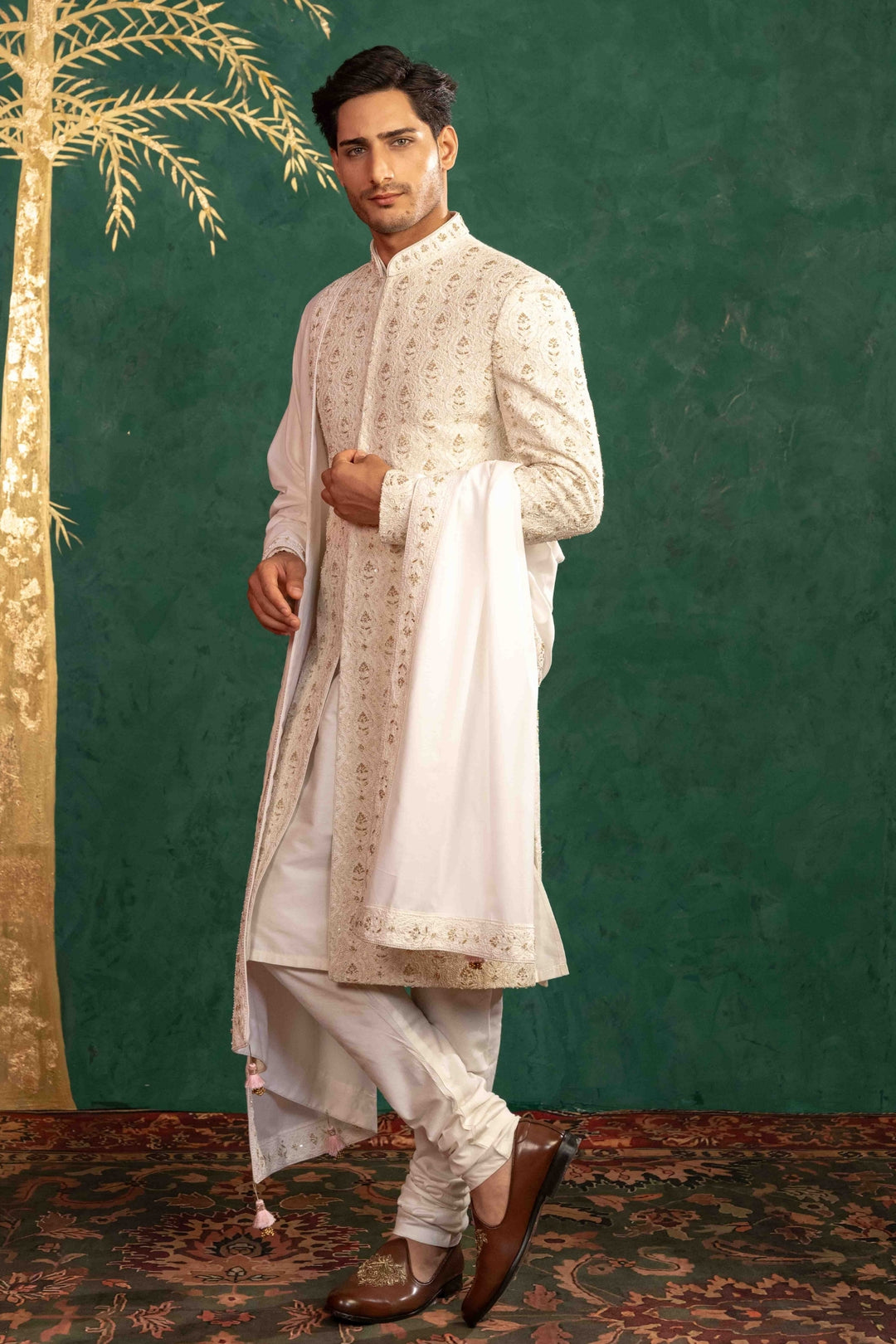 Pearl White Sherwani with Resham & Zardosi – Image 8