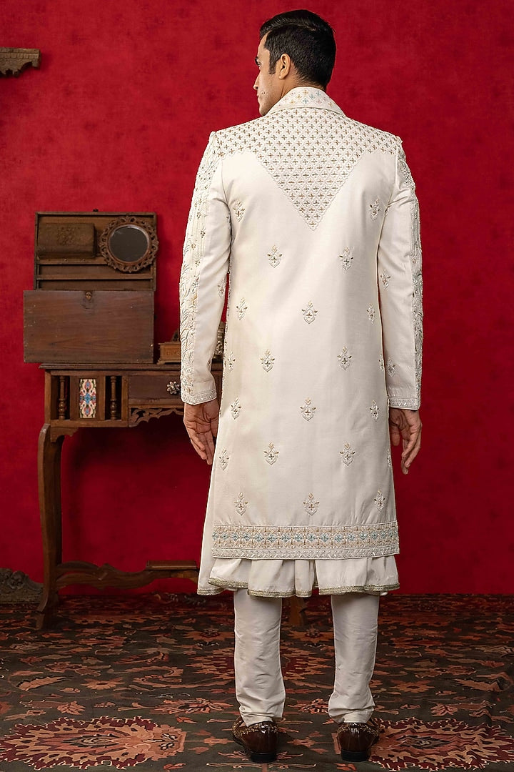Pearl White Sherwani with Zardosi & Resham