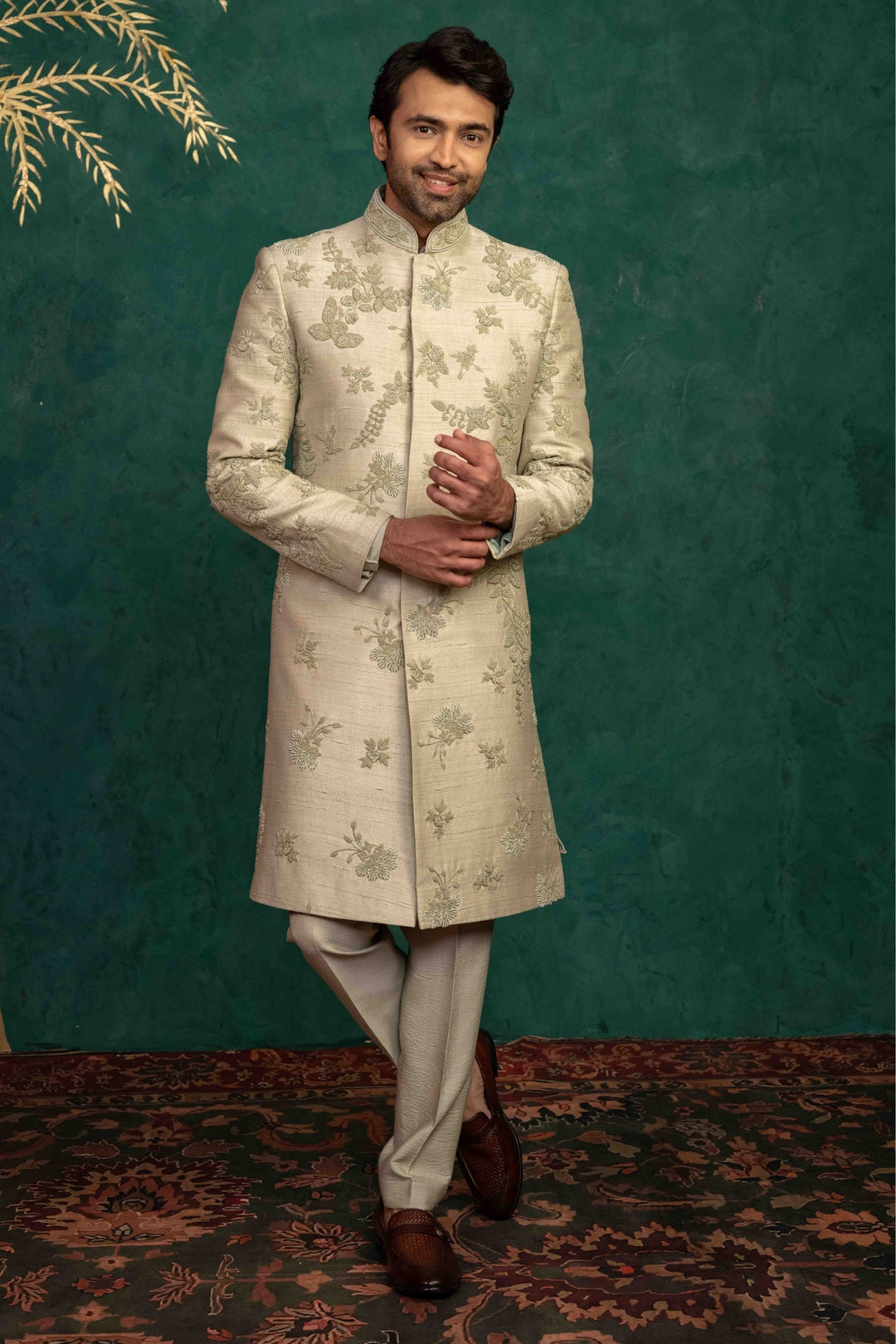 Pistachio Green  Hand Embroidered Sherwani – Image 2