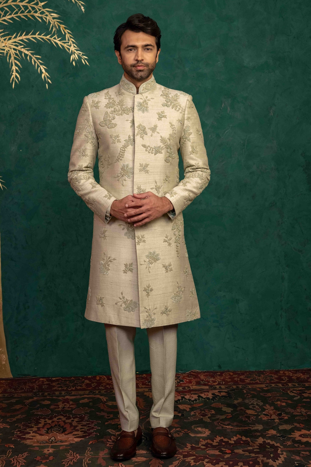 Pistachio Green  Hand Embroidered Sherwani – Image 4