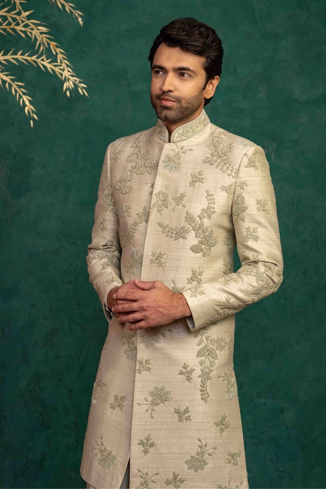 Pistachio Green  Hand Embroidered Sherwani – Image 3