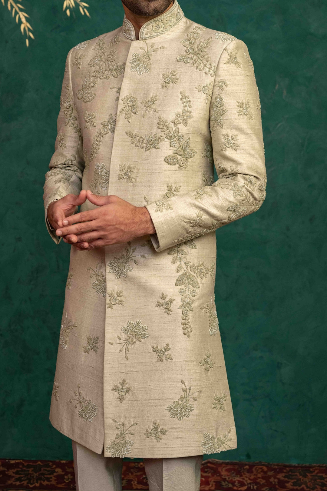 Pistachio Green  Hand Embroidered Sherwani – Image 7