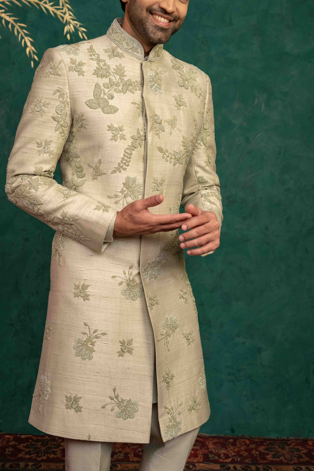 Pistachio Green  Hand Embroidered Sherwani – Image 8