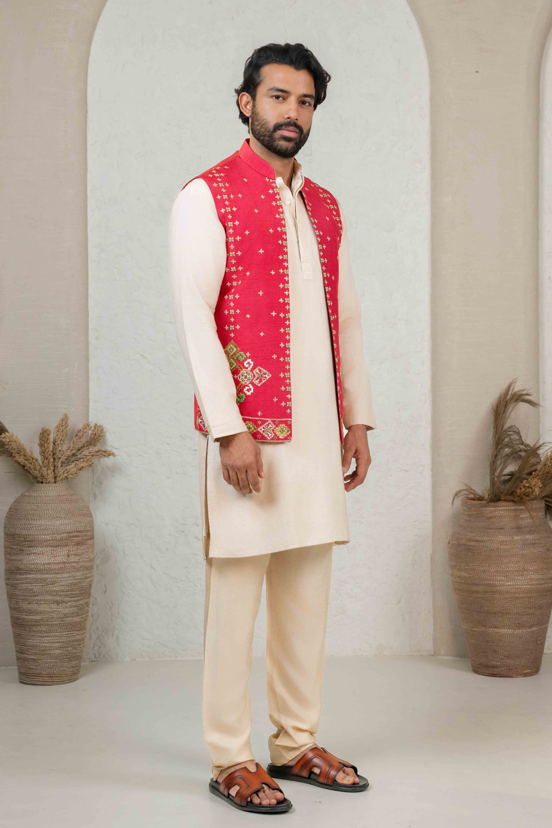 Red & Beige - Pearl & Cutdana - Dupion & PS - Koti Set – Image 2
