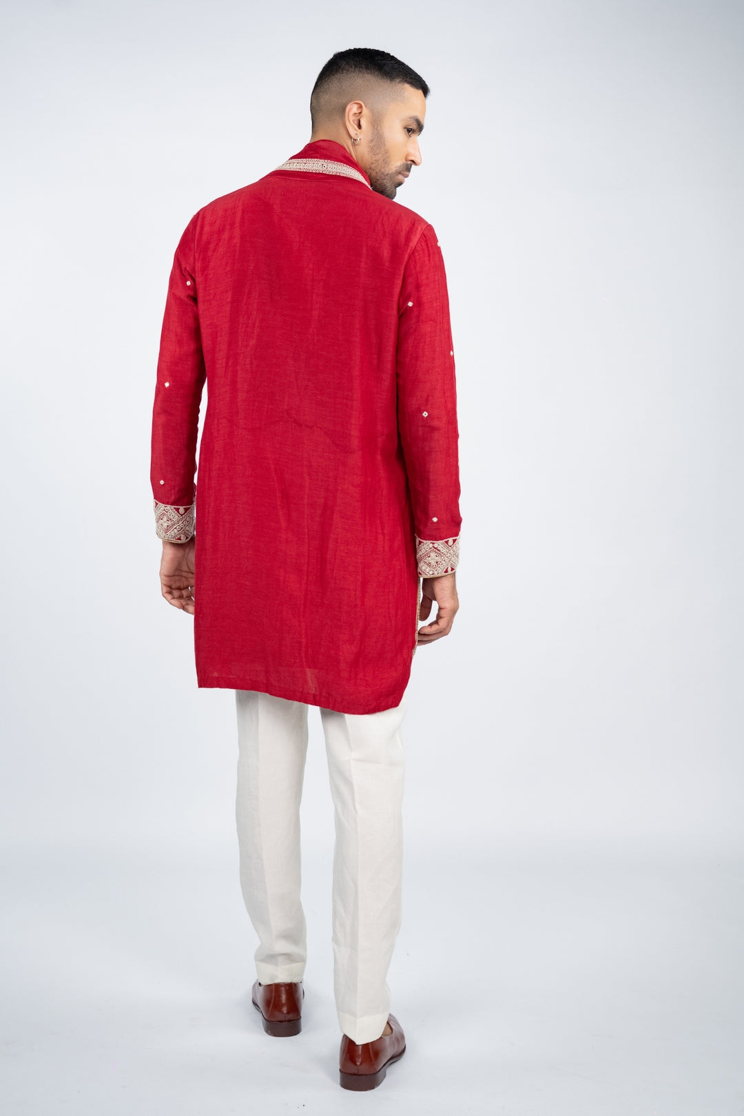 Red Linen Silk Mirror Work Kurta Set – Image 2