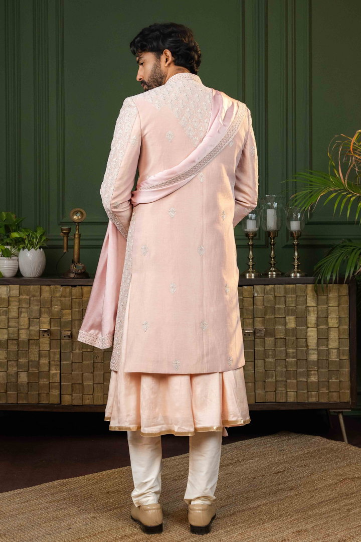 Rose Gold - Dori & Cutdana - Tissue Fabric - Sherwani